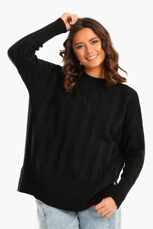 Large Rib Knitting Pullover - Black