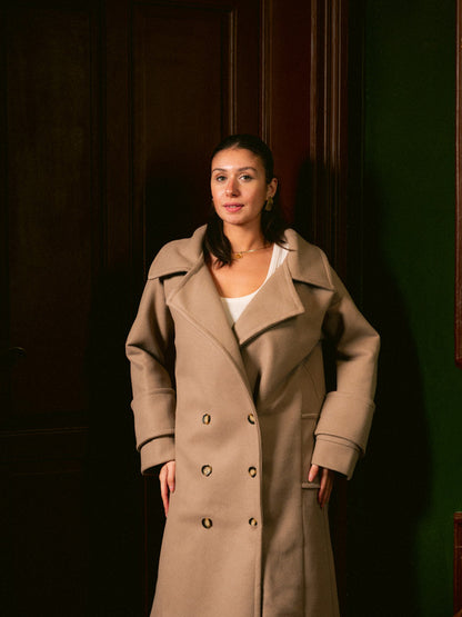 Wool Double-Breasted Coat – Café