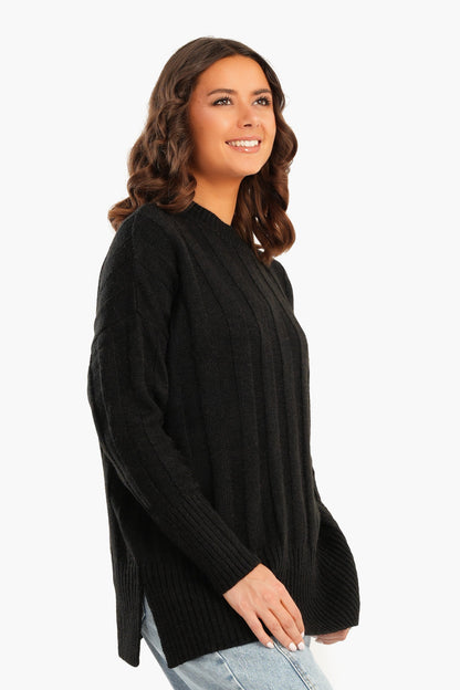 Large Rib Knitting Pullover - Black