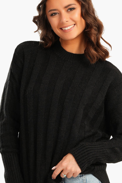 Large Rib Knitting Pullover - Black