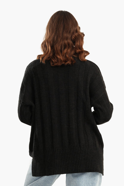 Large Rib Knitting Pullover - Black