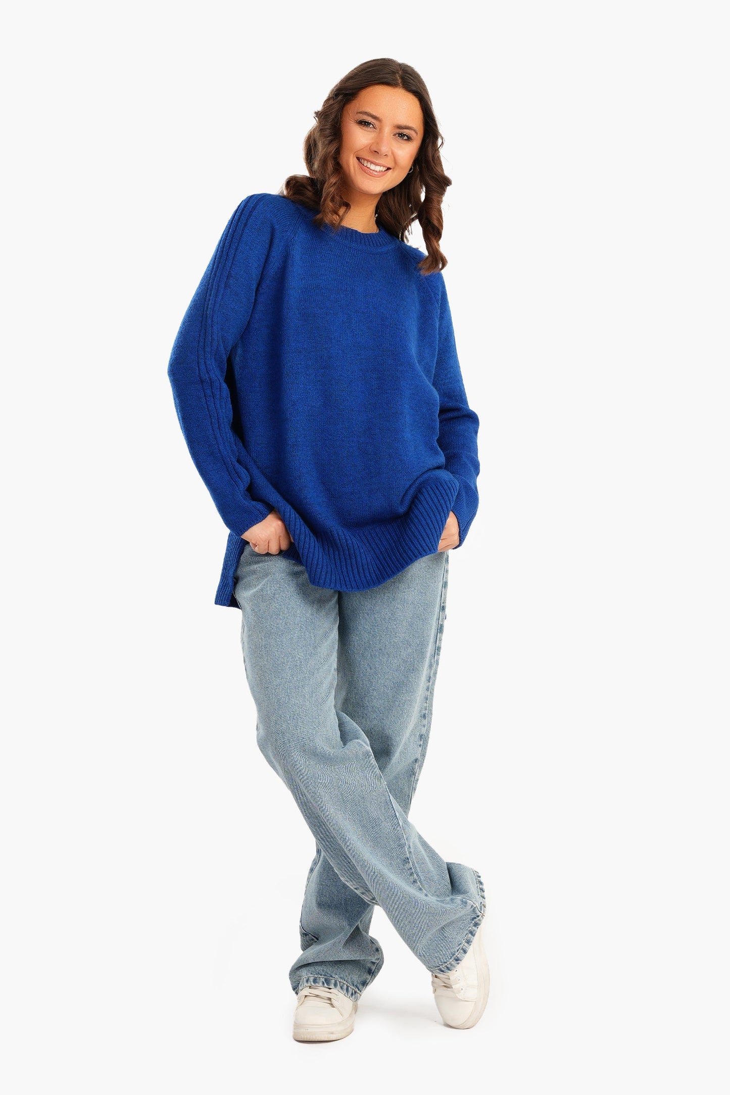 Knitted Pullover with Ribbed Hem