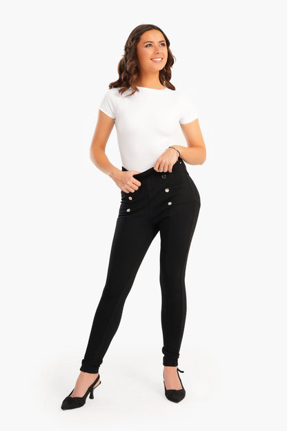 Black Leggings with Front Buttons