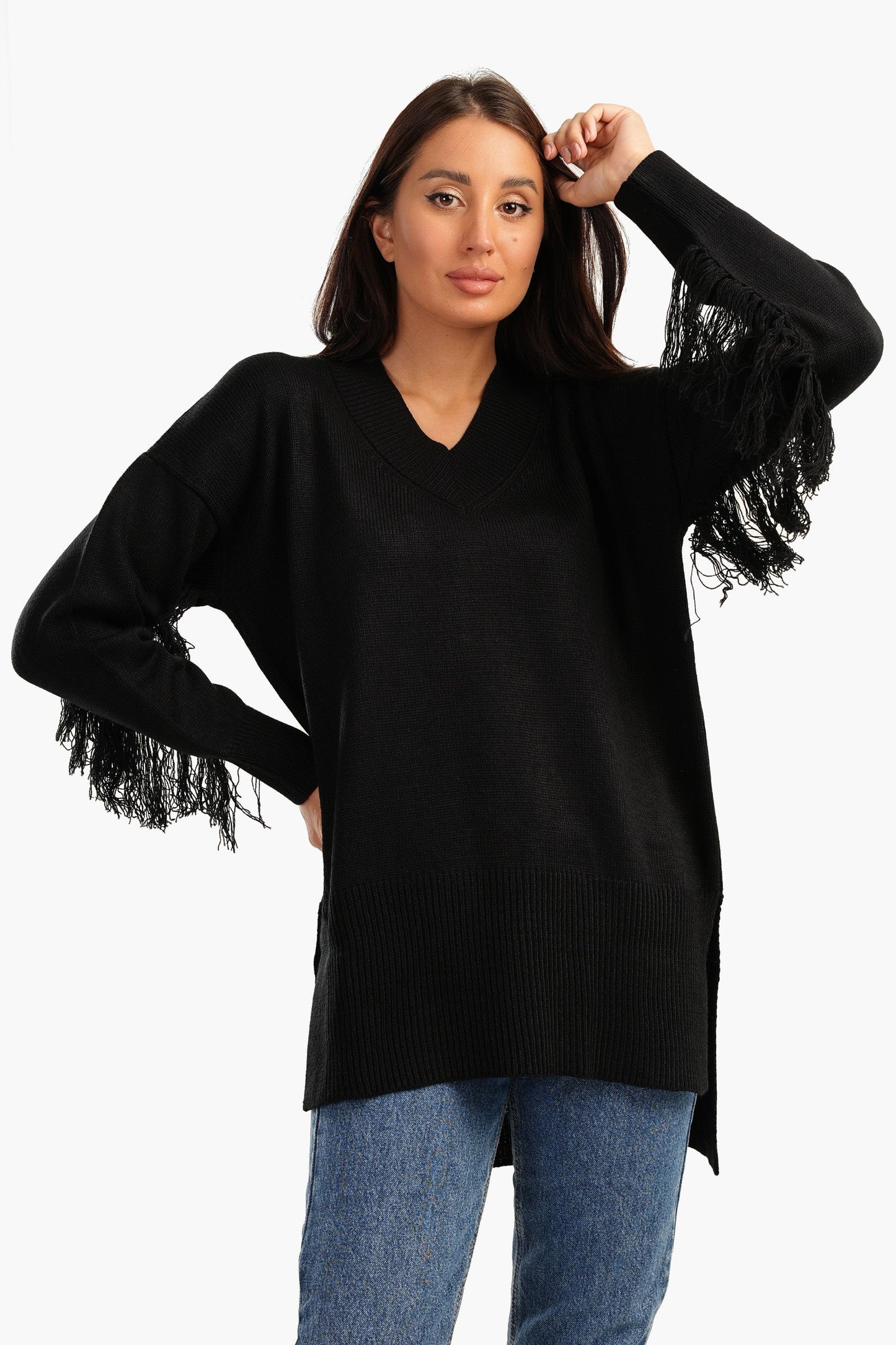 High Low Pullover with Fringes