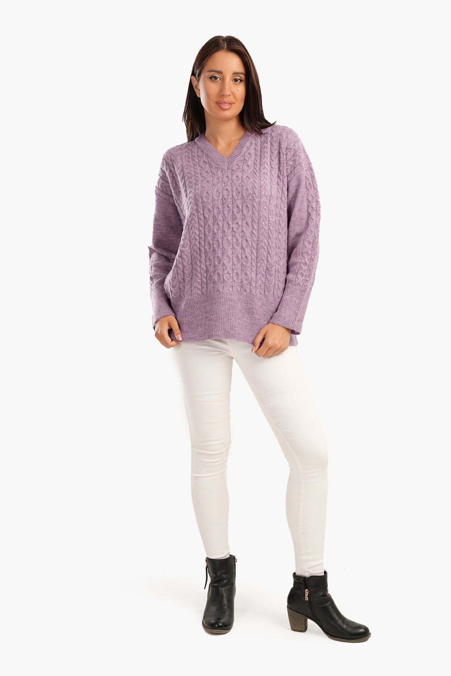 Cable Knitted V-Neck Pullover