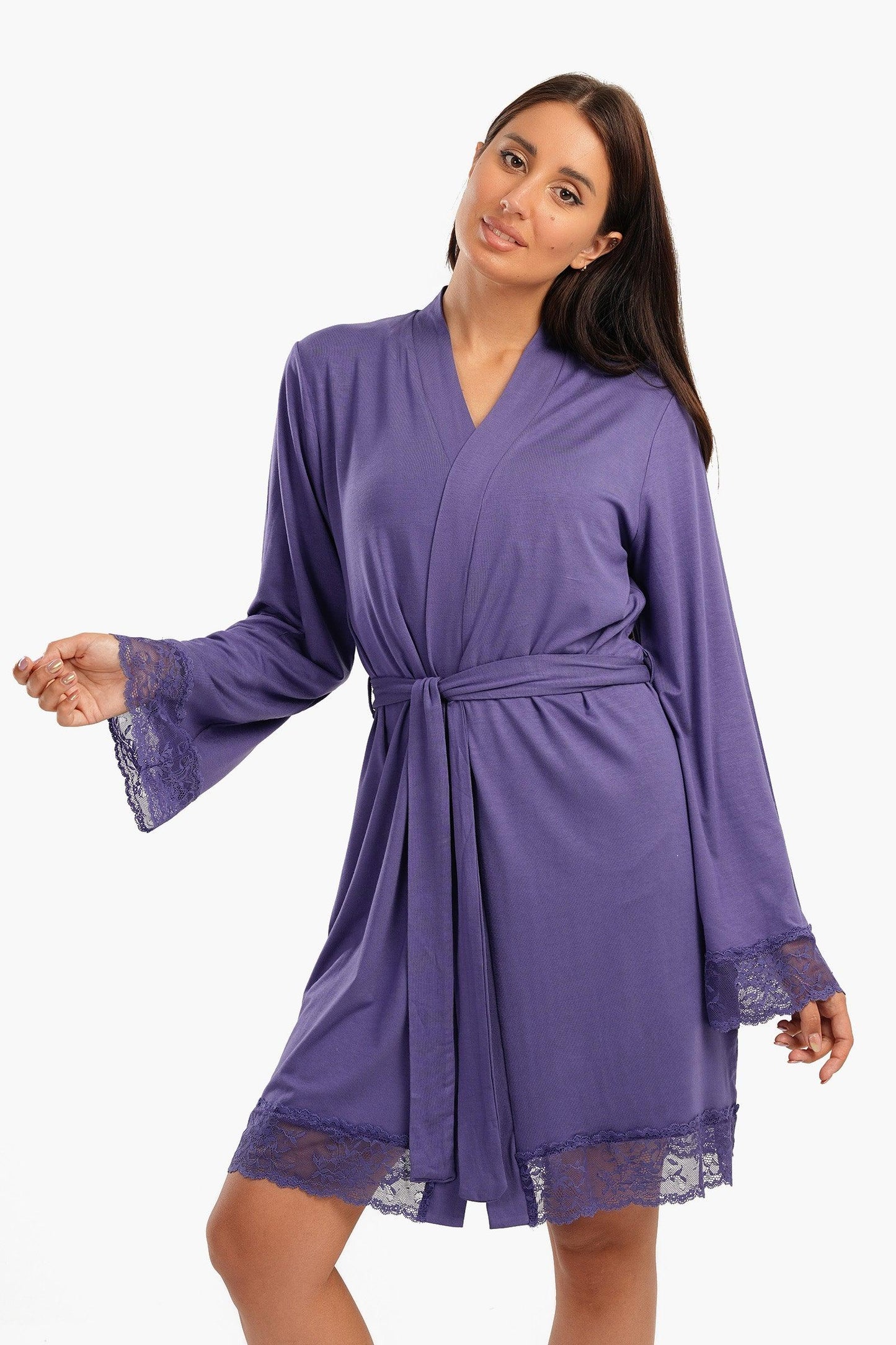 Viscose Robe with Lace Details - Carina - ÙƒØ§Ø±ÙŠÙ†Ø§