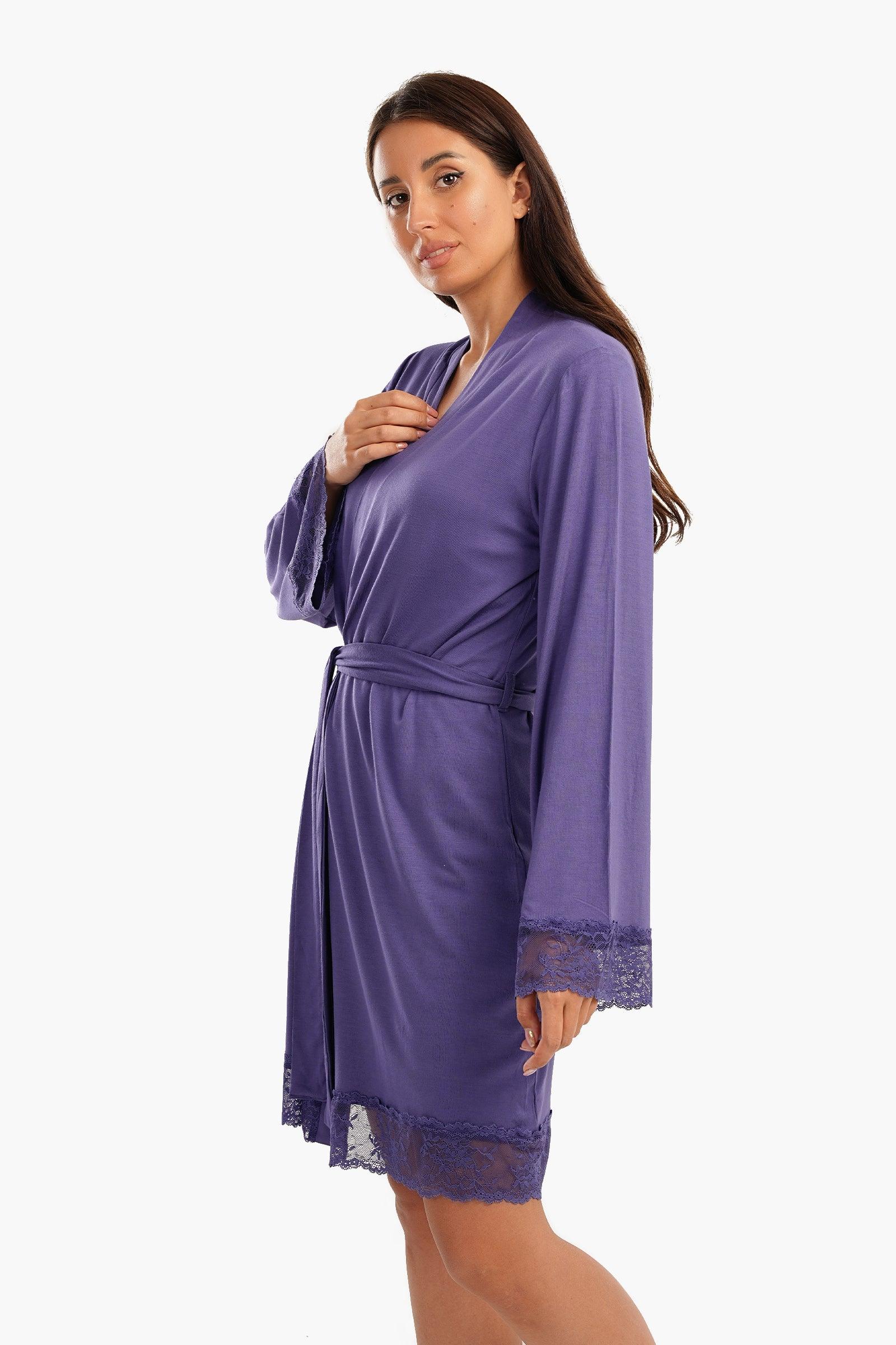 Viscose Robe with Lace Details - Carina - ÙƒØ§Ø±ÙŠÙ†Ø§