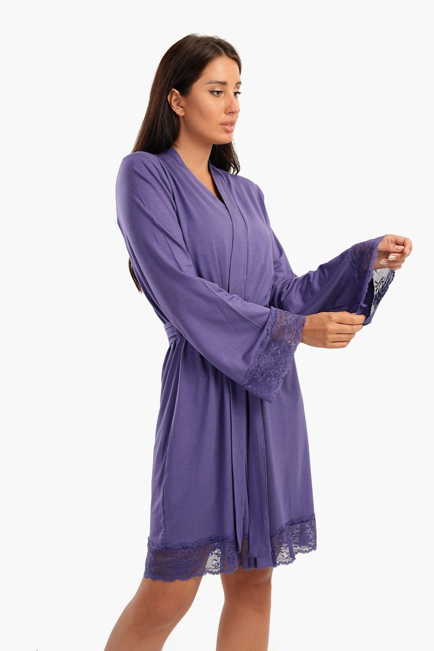 Viscose Robe with Lace Details - Carina - ÙƒØ§Ø±ÙŠÙ†Ø§