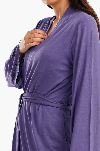 Viscose Robe with Lace Details - Carina - ÙƒØ§Ø±ÙŠÙ†Ø§