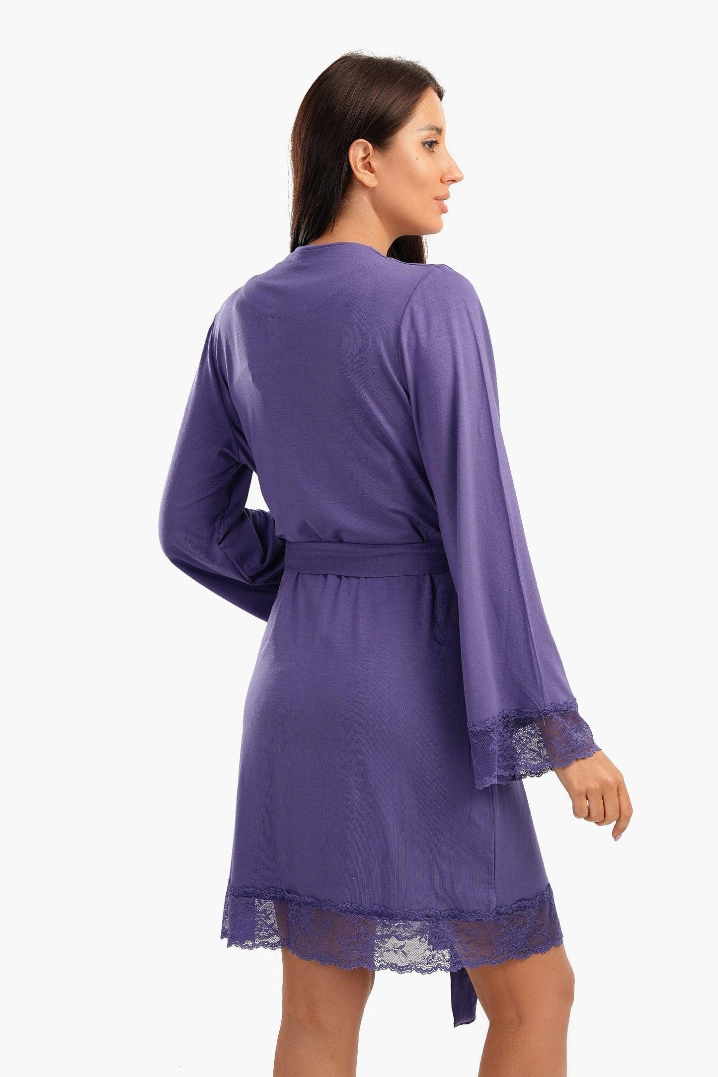 Viscose Robe with Lace Details - Carina - ÙƒØ§Ø±ÙŠÙ†Ø§