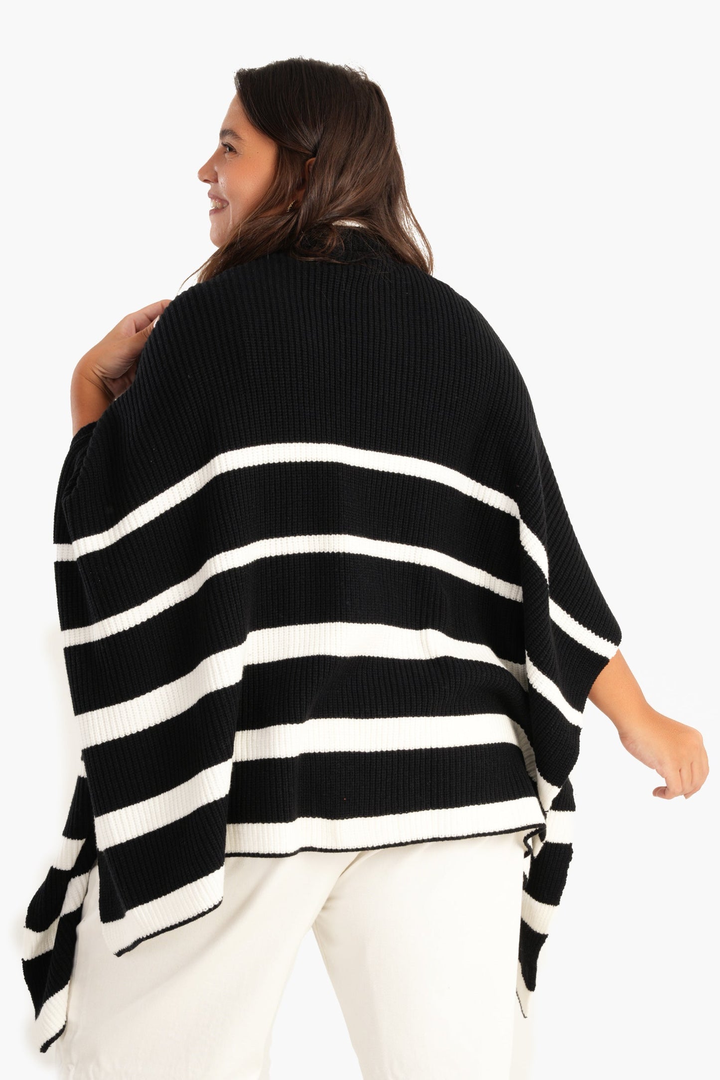 Black Poncho with White Stripes