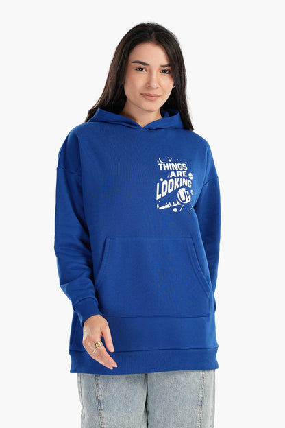 Blue Printed Lounge Hoodie