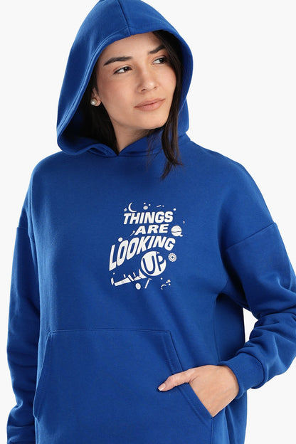 Blue Printed Lounge Hoodie