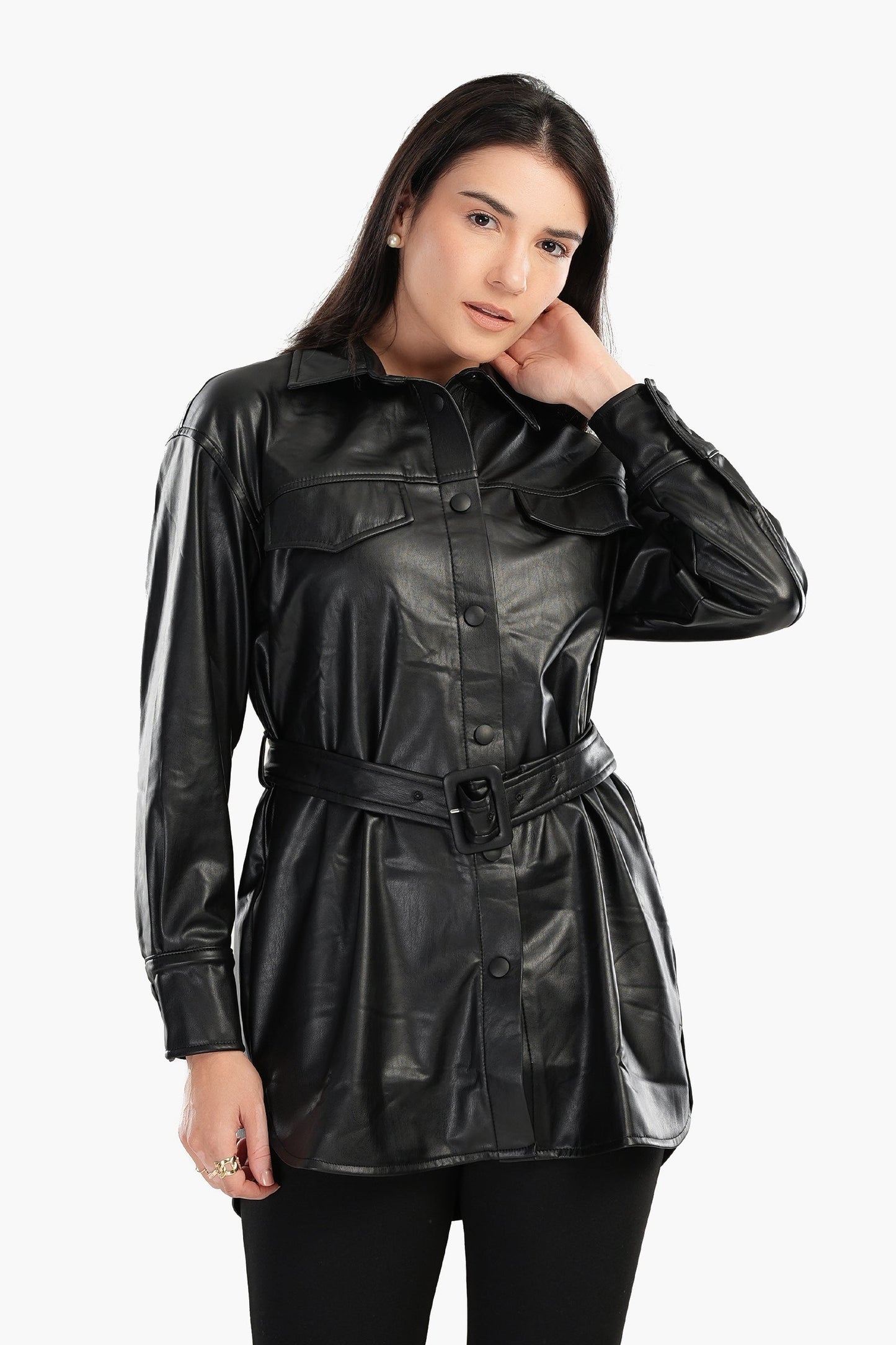 Leather Shirt with Waist Belt