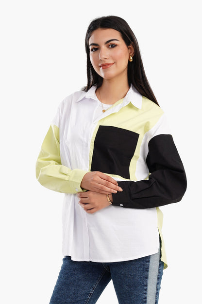 Color Block Shirt with Full Placket