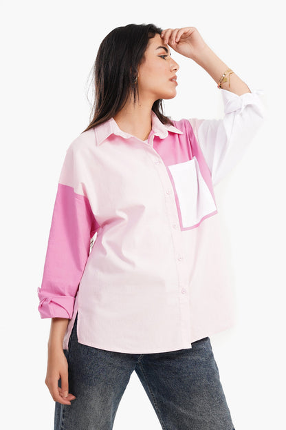 Color Block Shirt with Full Placket