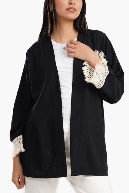 Cardigan with Fringe Cuffs