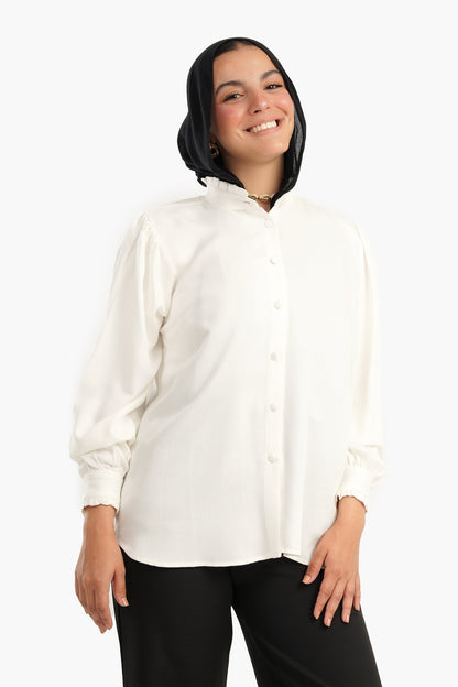 Blouse with Ruffled Stand Collar