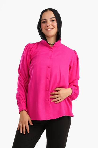 Blouse with Ruffled Stand Collar