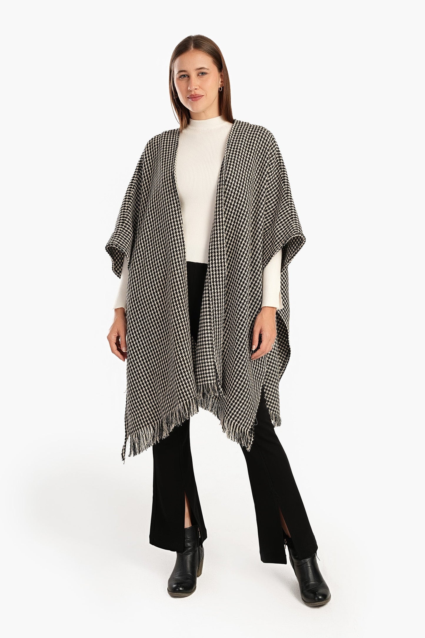 Tweed One Size Poncho - Black