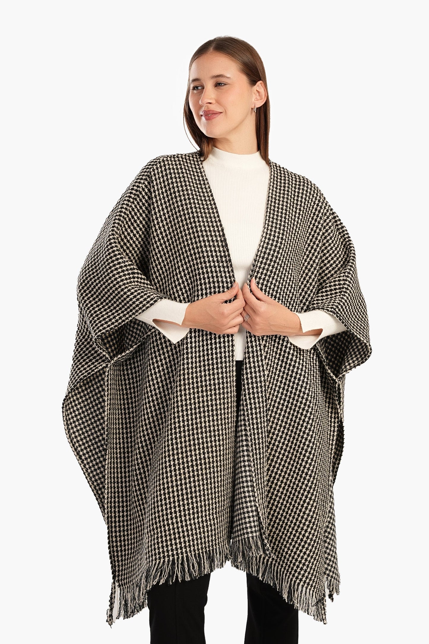 Tweed One Size Poncho - Black