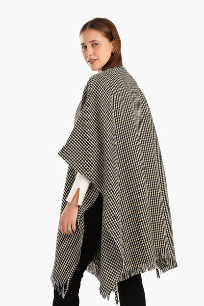 Tweed One Size Poncho - Black