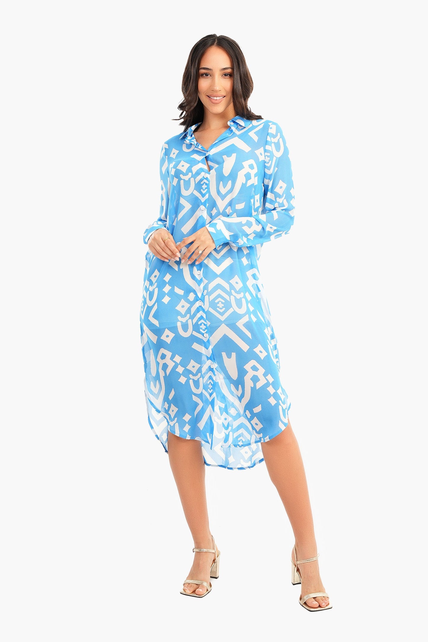 Round Hem Chiffon Shirt Dress