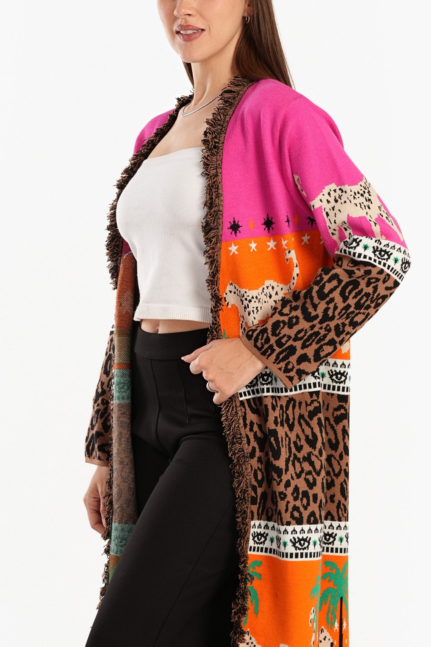 Printed Jacquard Wool Cardigan