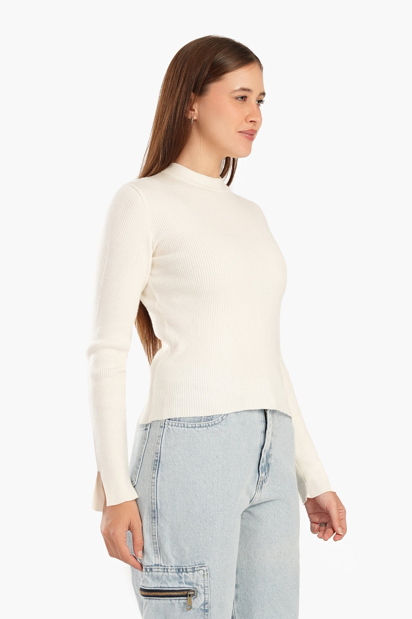 Mock Neck Ribbed Pullover