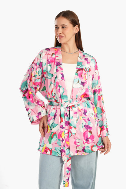 Flowery Drop Shoulder Kimono