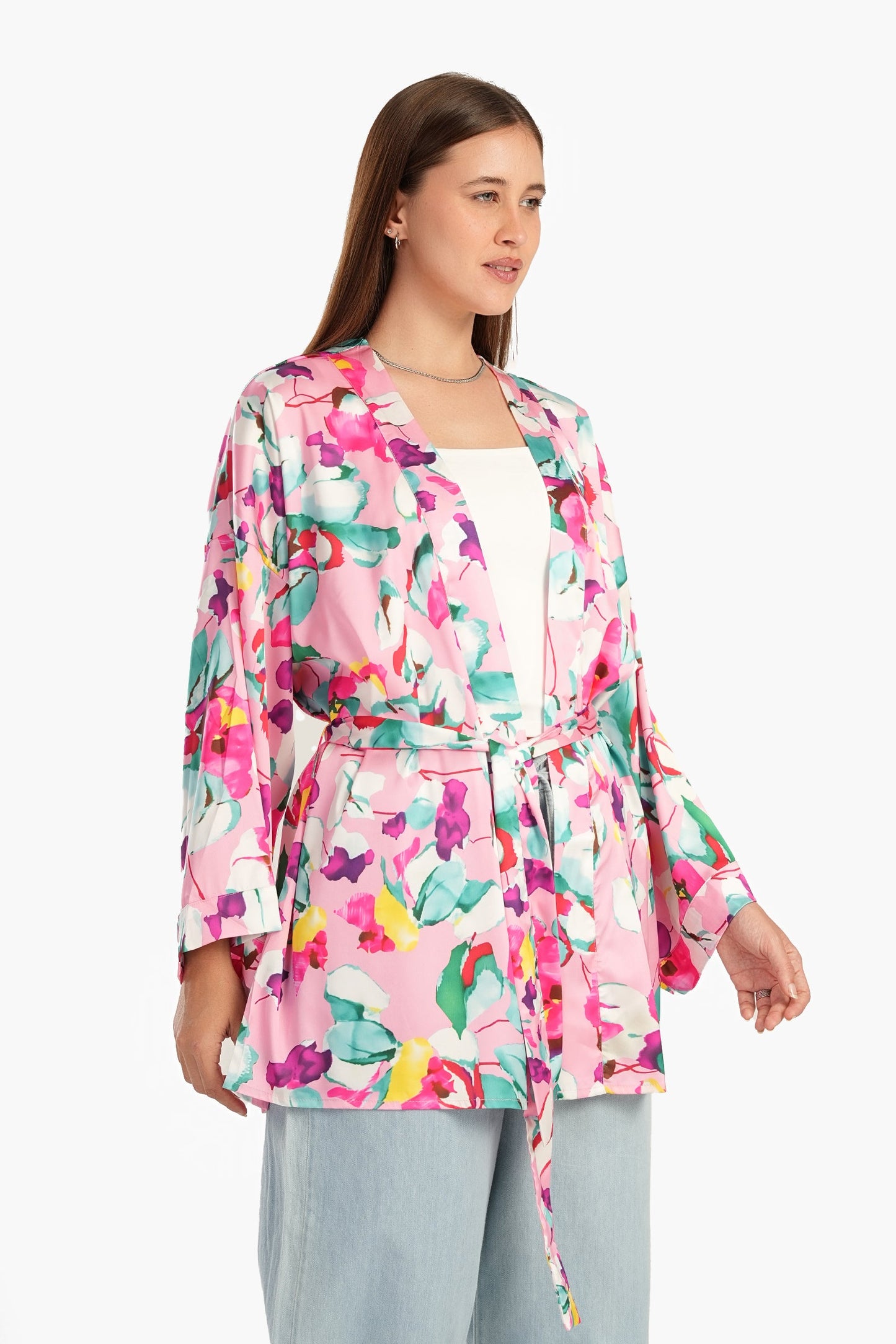 Flowery Drop Shoulder Kimono