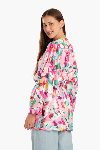 Flowery Drop Shoulder Kimono