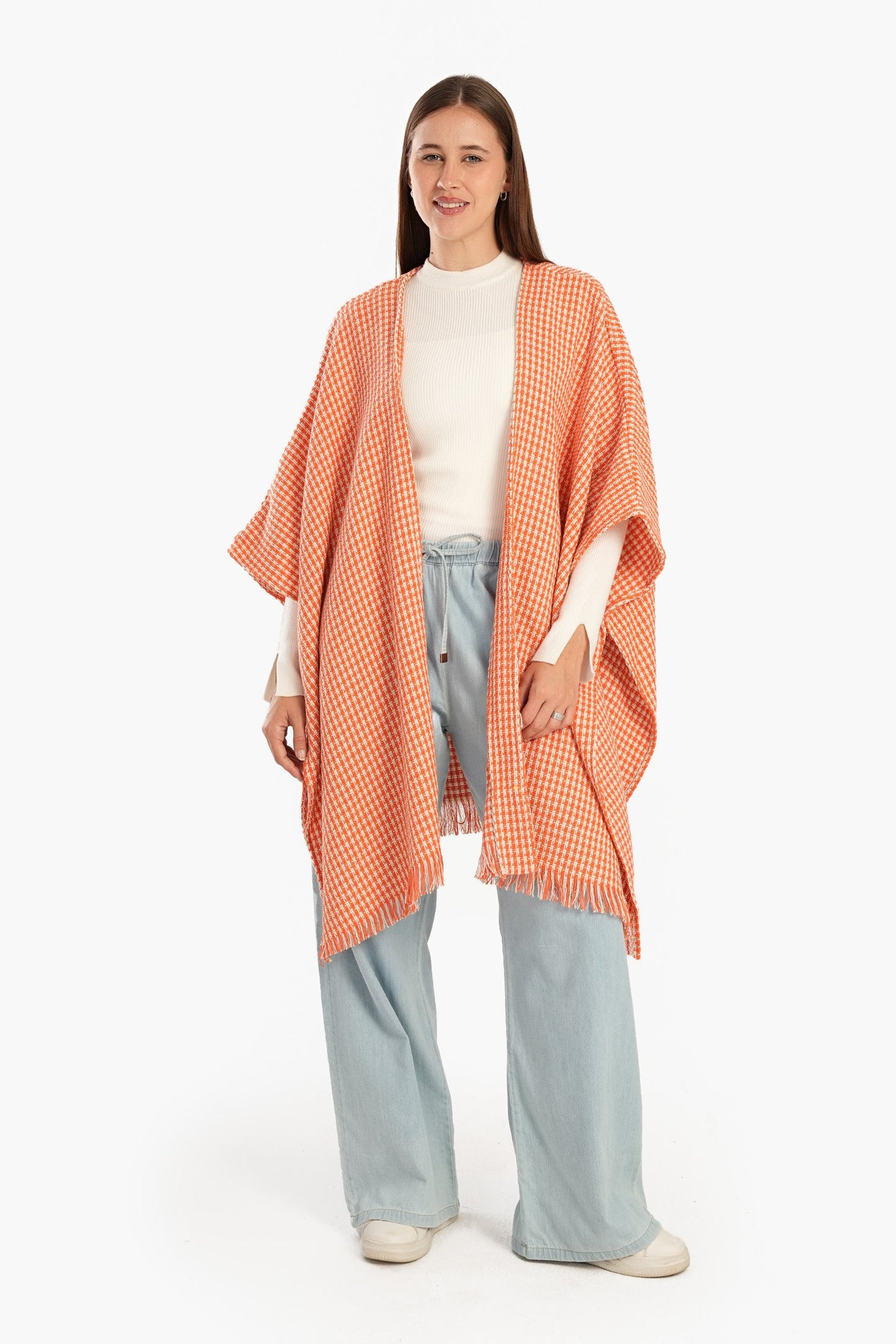 Tweed One Size Poncho - Orange