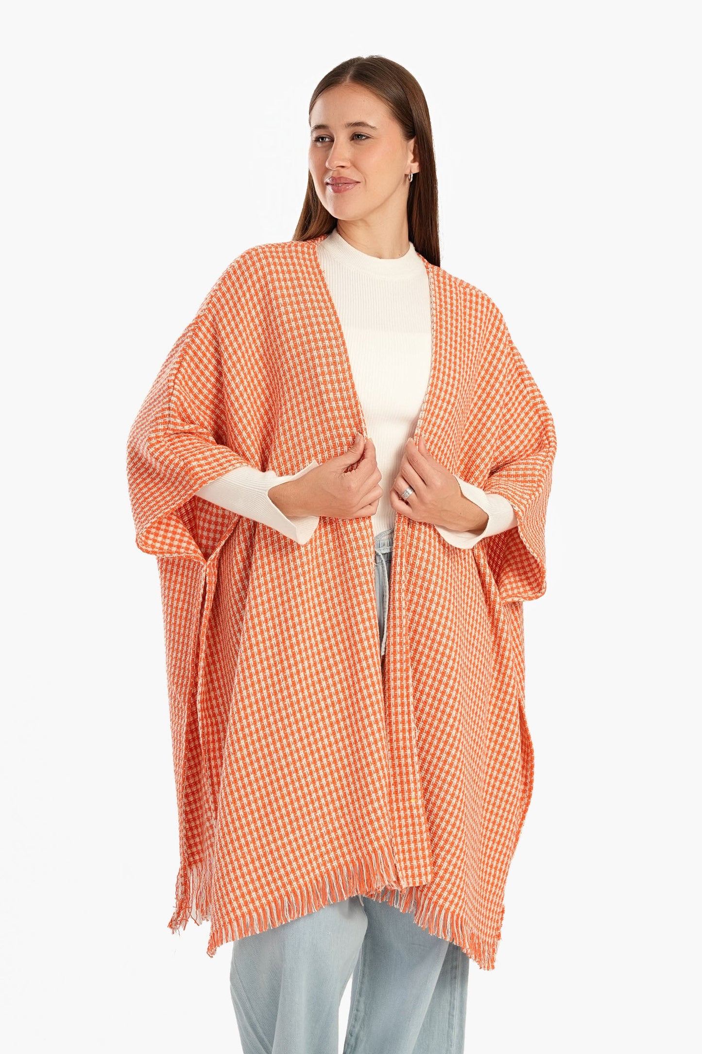 Tweed One Size Poncho - Orange