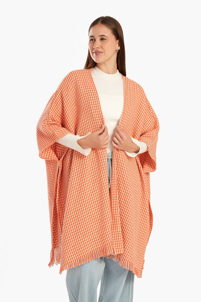 Tweed One Size Poncho - Orange