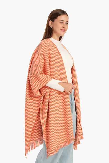 Tweed One Size Poncho - Orange