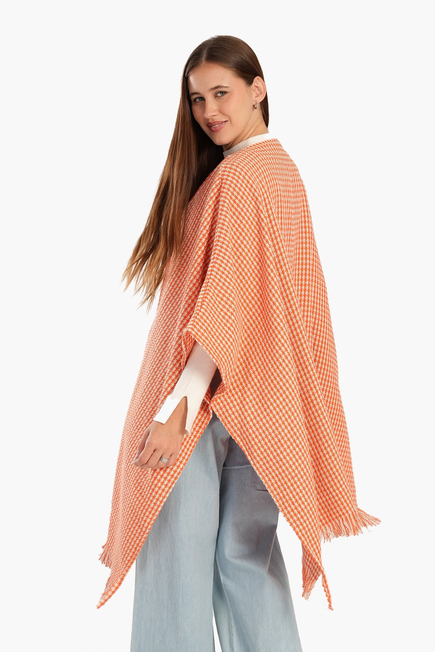 Tweed One Size Poncho - Orange