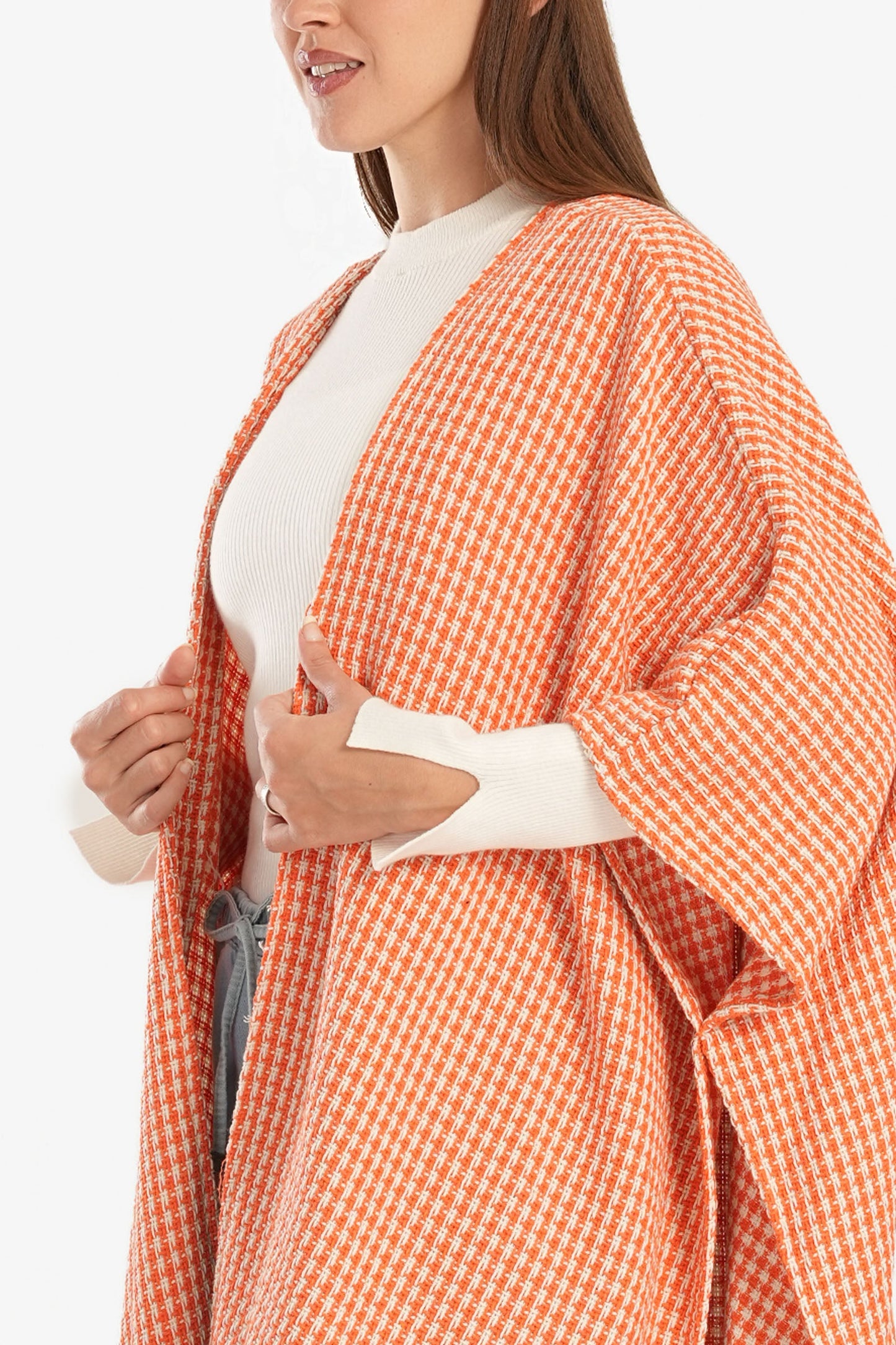 Tweed One Size Poncho - Orange