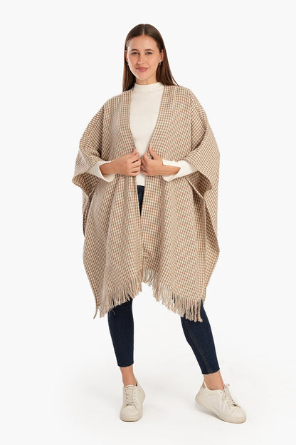 Tweed One Size Poncho - Beige