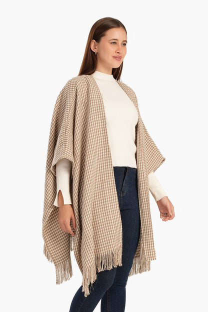 Tweed One Size Poncho - Beige