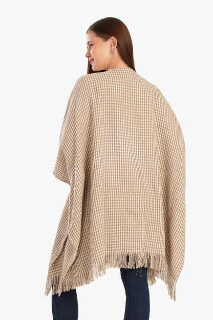 Tweed One Size Poncho - Beige