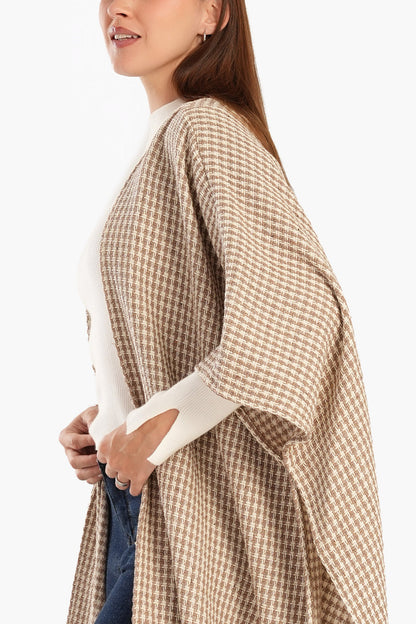 Tweed One Size Poncho - Beige