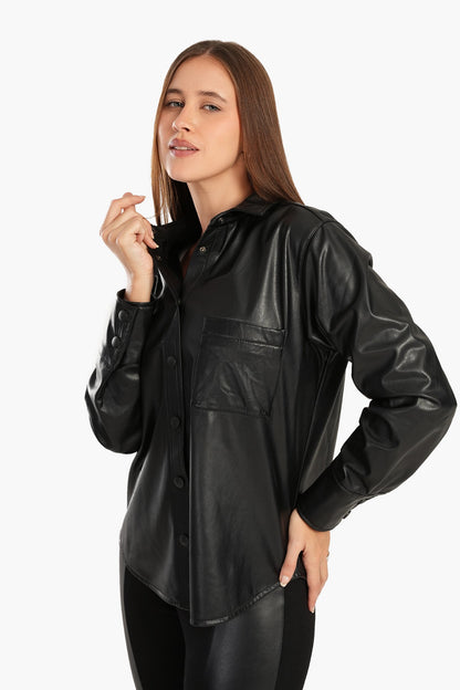 Leather Shirt with Snap Closure