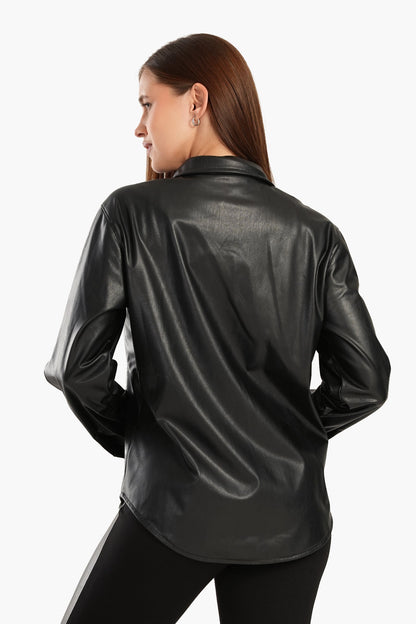 Leather Shirt with Snap Closure