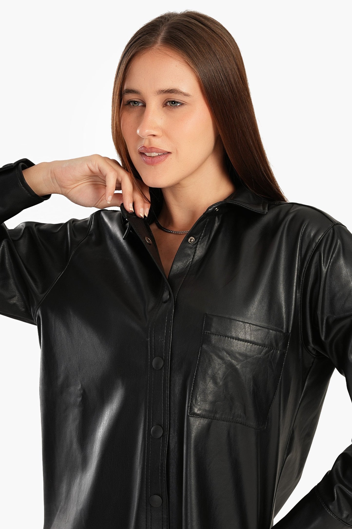 Leather Shirt with Snap Closure