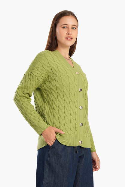 Wool Cable Knitted Cardigan