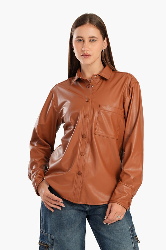 Leather Shirt with Snap Closure