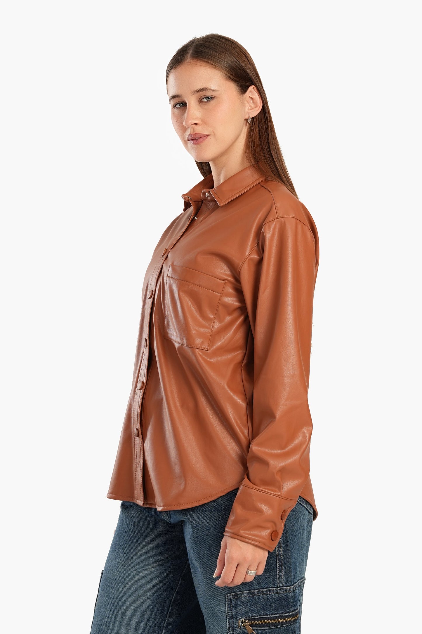 Leather Shirt with Snap Closure