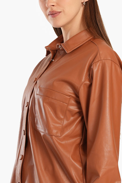 Leather Shirt with Snap Closure