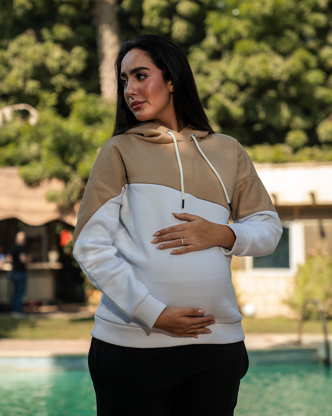 Cotton Melton Two-Tone Maternity & Nursing Hoodie